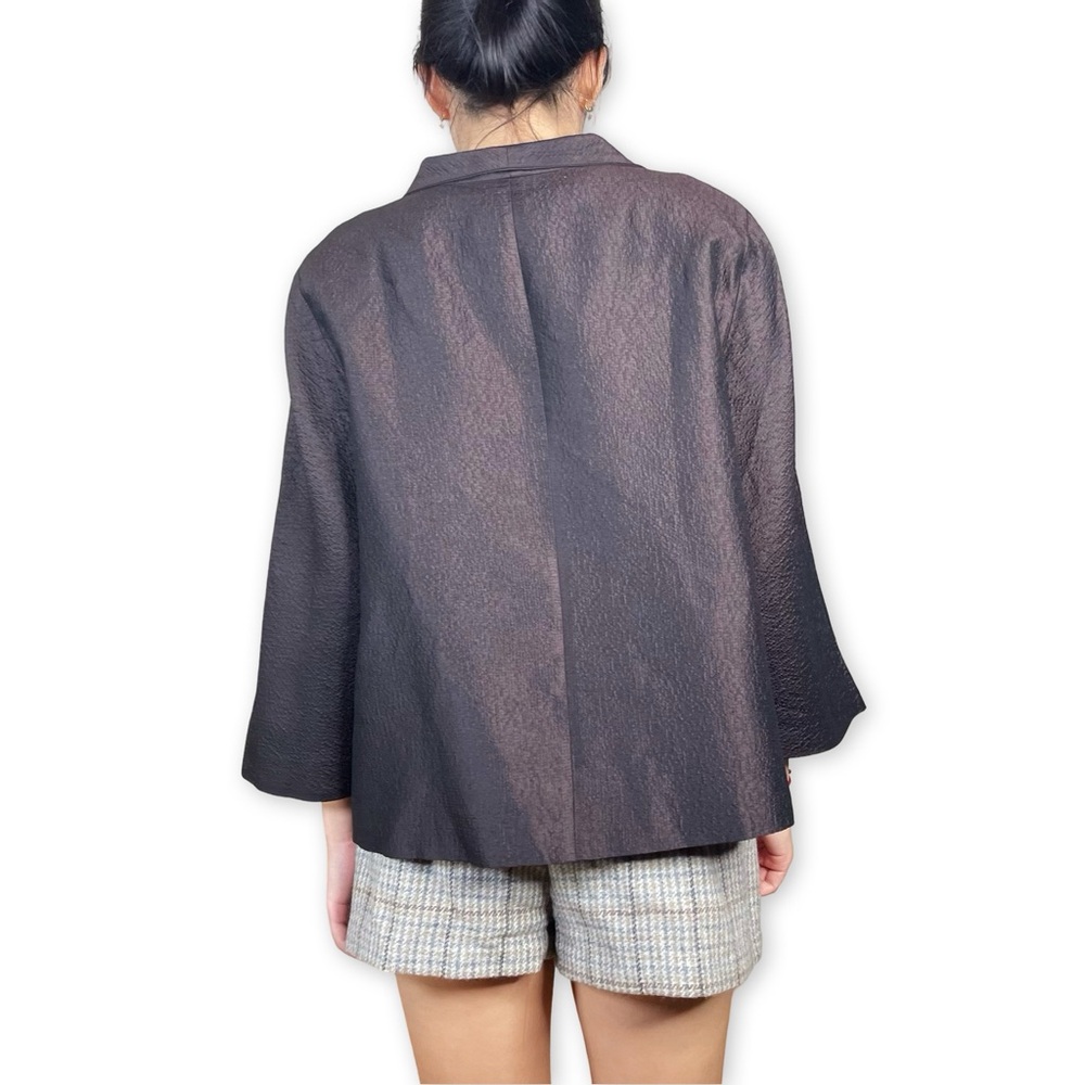 Eileen Fisher Chocolate Brown Crinkle 100% Silk Shirt Jacket Shacket Size M - Picture 9 of 16